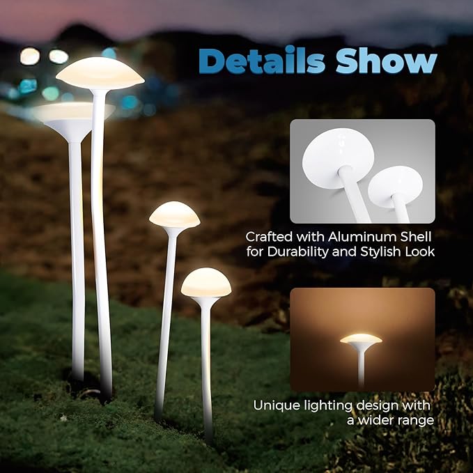 Gardencoin LED Low Voltage Outdoor Lighting Kit 24V Outdoor Landscape Decorative Lights Unique Aluminum Mushroom Light Wired with Transformer for Garden Patio Lawn Backyard Pathway Set of 8
