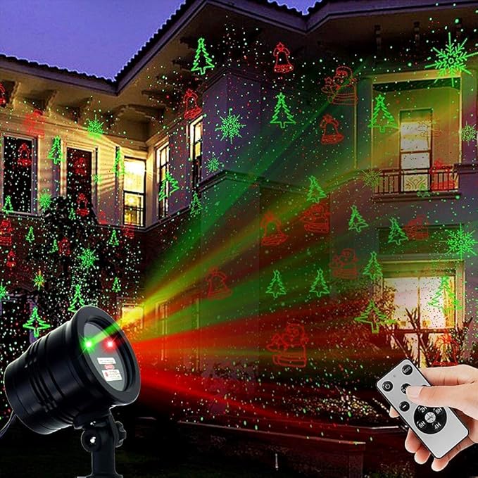 Christmas Laser Lights Outdoors Decoration Projector Light Waterproof LED Star Show for Xmas Decor House Home Yard Garden Patio Wall Indoor Red and Green with Wireless Remote