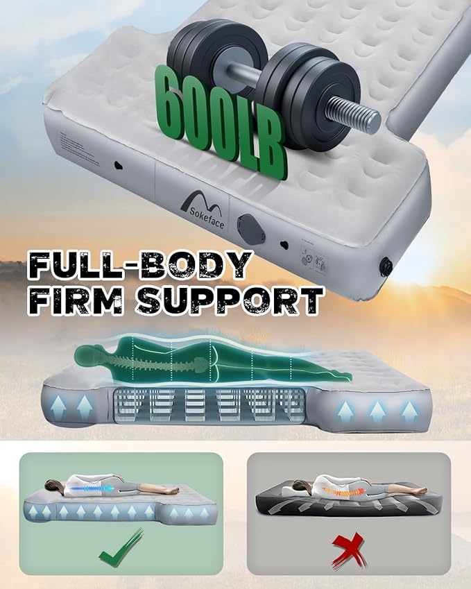 Heavy-Duty 5.5-5.8ft Truck Bed Air Mattress with Built-In Pump - Versatile Indoor &amp Outdoor Inflatable Truck Bed Mattress - Leak-Resistant mattress full size Extra Large Carry Bag for Camping