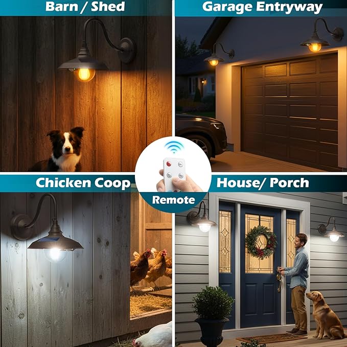 SIEDiNLAR Solar Barn Light Outdoor 3 Modes 2 Lighting Aluminum Gooseneck Wall Light Vintage Farmhouse Waterproof with Remote &amp Motion Sensor for Barn Garage Shed Chicken Coop Dark Bronze (1 Pack)