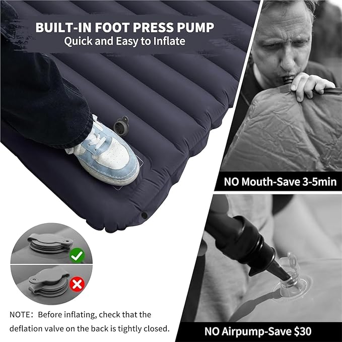4 Inch Extra Thick Self-Inflating Camping Sleeping Pad – Spliceable for Hiking Fishing &amp Outdoor Use(Black)