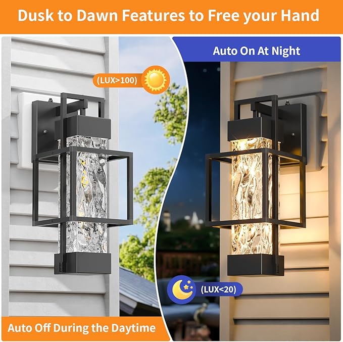 Hotsonic 2 Pack Dusk to Dawn Outdoor Porch Light Fixtures Wall Mount 14'' Dimmable Exterior Lighting for Outside Waterproof Wall Lantern Lamps Black Sconce Coach Lights for House Garage