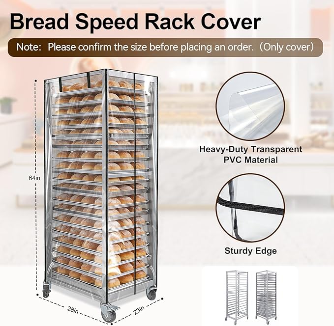 Speed Bun Pan Sheet Rack Cover with ZipperFit 20 Tier Commercial Bread Rack Cover for Bakery Racks23x28x61 Clear PVC Waterproof &amp Dust proof Cover with Breathable Mesh Vent