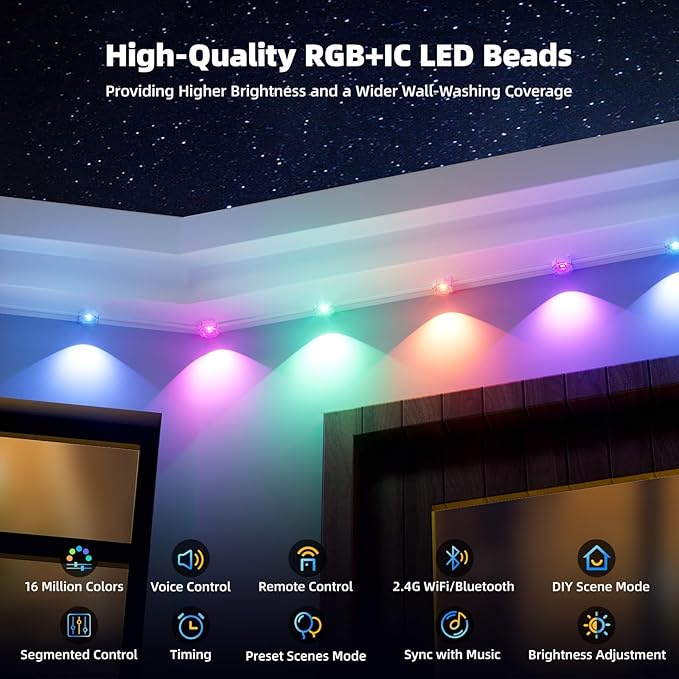 Permanent Outdoor Lights for House IP67 Waterproof with 96 RGB+IC House Lights 200ft Year Round Lights for House Outdoor DIY Scene for Halloween Christmas Decor Work with Google Assistant Alexa