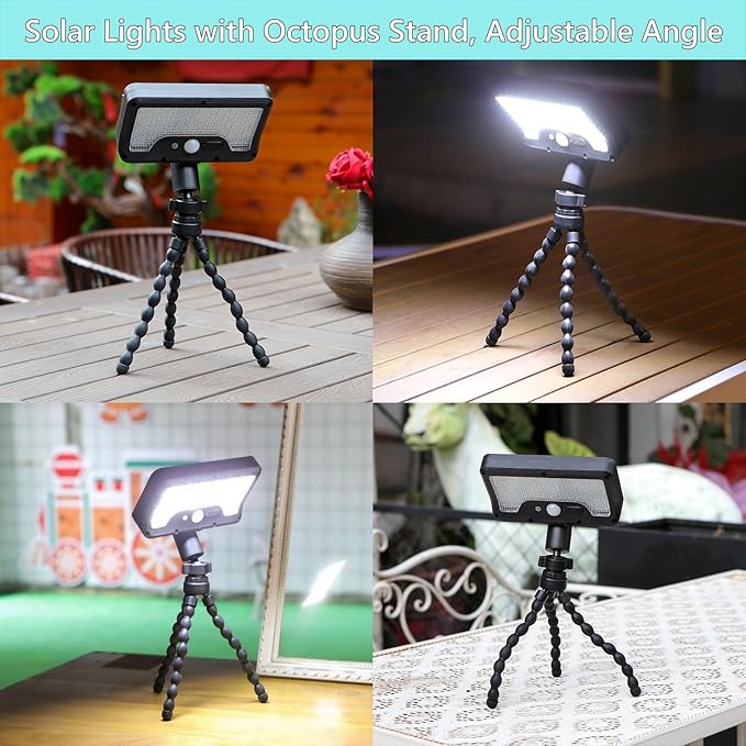 Motion Sensor Outdoor Lights with Flexible Octopus Tripod - 600LM Solar Sercurity Lights Waterproof Dual Charging Solar Ourdoor Light for CampingFence Patio (Black-2pcs)
