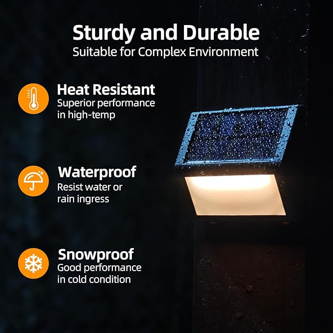 Luminara Solar Step Lights - Weatherproof Outdoor Stair Lighting Solar-Powered Deck Lights for Patio Garden Pathway Warm White Glow (8)
