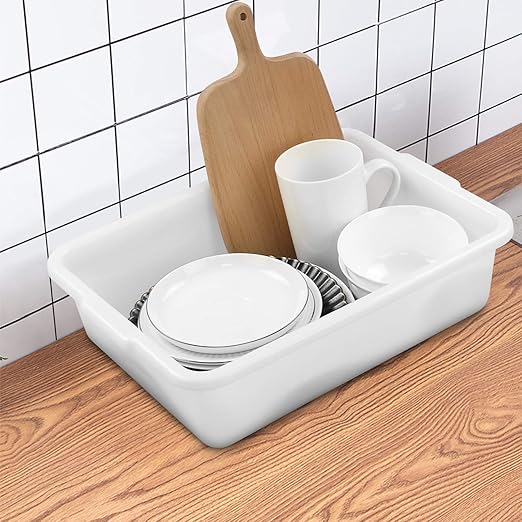 White Small Plastic Bus Pans 4 Packs Food Service Bus Tubs 8 Liters