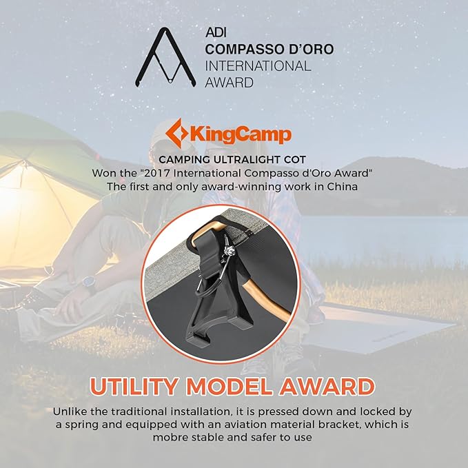 KingCamp Ultralight Camping Cot Portable Folding Tent Camping Cot 265 Lbs Heavy Duty Sleeping Cot with Pillow for Adults Outdoor Backpacking Travel Hiking Orange