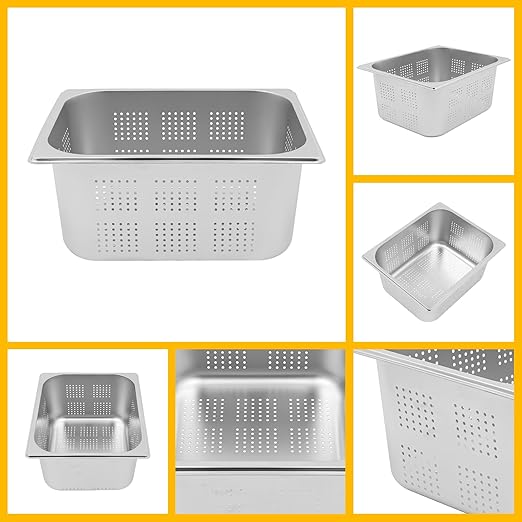 Hotel Pans 2-Pack 1/2 Size Stainless Steel Perforated Steam Table Pan 6 Deep 8L/8.46Qt Food Grade Anti-Jam Commercial Buffet Pan for Kitchen Drain &amp Steam Vegetables Dishwasher &amp Oven Saf