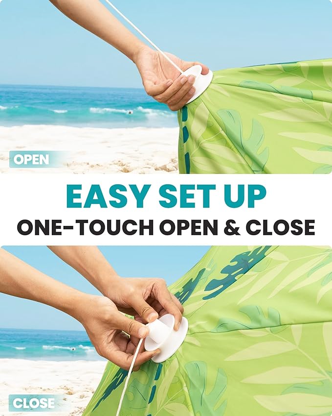 OutdoorMaster Pop Up Beach Umbrella Portable Beach Tent Shelter Beach Shade Sun Canopy with UPF 50+ UV Protection Extendable Floor with Carrying Bag