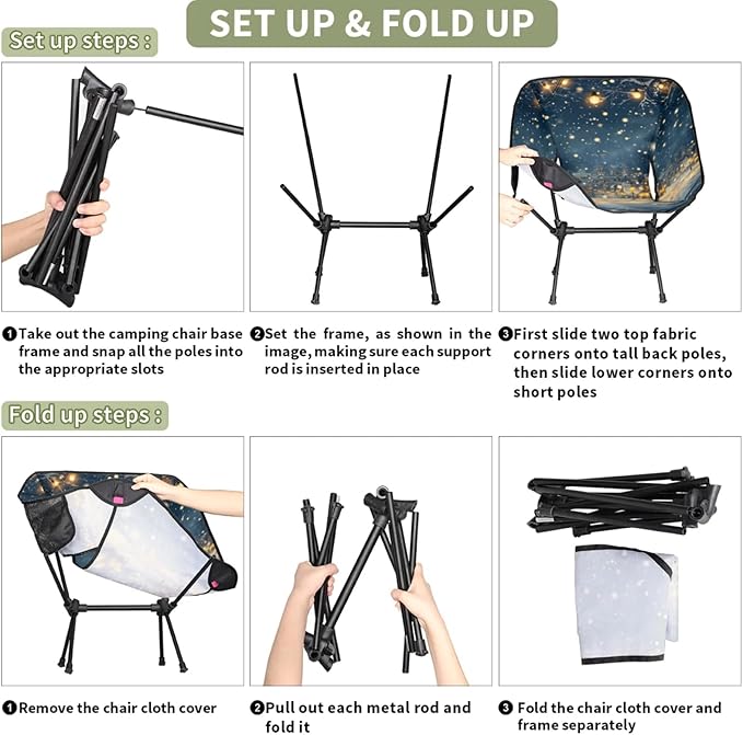 Honeybaby Folding Camping Chair Winter Countryside Camping Chairs Lightweight Portable Chair Outdoor Foldable Chairs for Camping Travel Picnic Beach Hiking