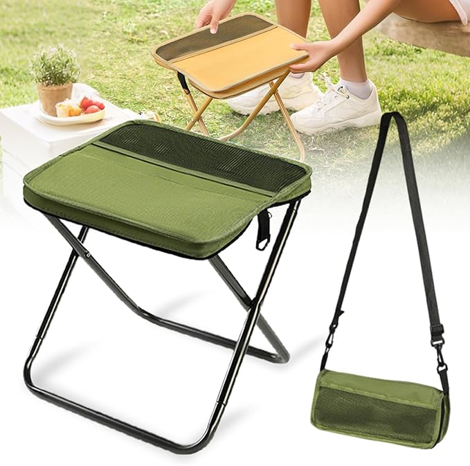 2025 New Portable Stool for Mountaineering and Hiking Lightweight Foldable Stool with Carrying Bag Outdoor Footstool for Picnic Hiking Fishing (#Green Large)