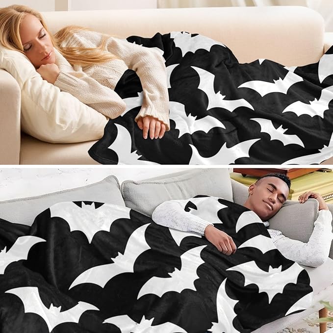 Large Cozy Blanket Halloween Bat Black and White Blankets For Teen Girls 50 x 70 Inch