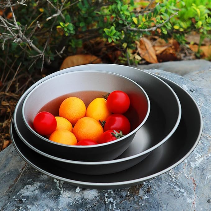 Camping Bowl Portable 750ml Metal Soup Bowl with Mesh Storage Bag Outdoor Dinnerware for Camping Hiking Picnic