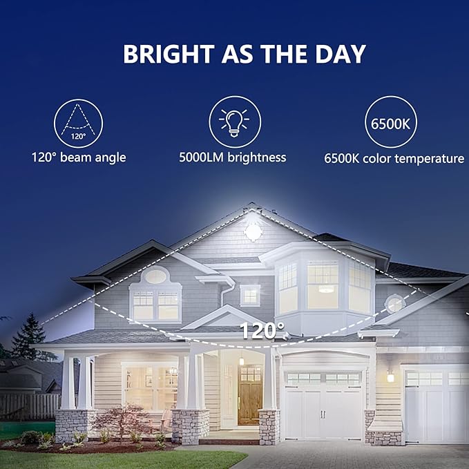 UFOND 5000 Lumens LED Flood Light with Plug50W Waterproof Outdoor FloodlightAdjustable Lighting Angle Security LightsWall Light for Garage Yard Garden Porch(2 Pack)