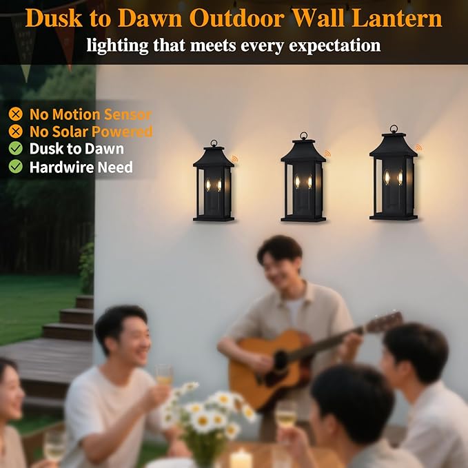 tewei 18'' Dusk to Dawn Outdoor Light Fixture Porch Light Outdoor Wall Sconce Lights 2-Light Black Exterior Lighting Fixture Wall Mount Outside Light for House Garage 1-Pack