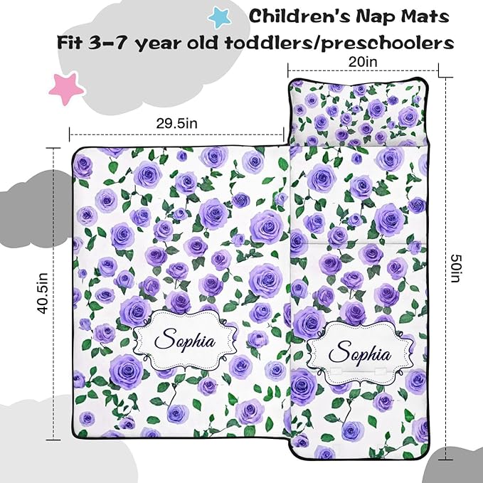 Custom Toddler Nap Mat with Name – Personalized Sleeping Bag for Kids with Pillow and Blanket Roll-Up Design