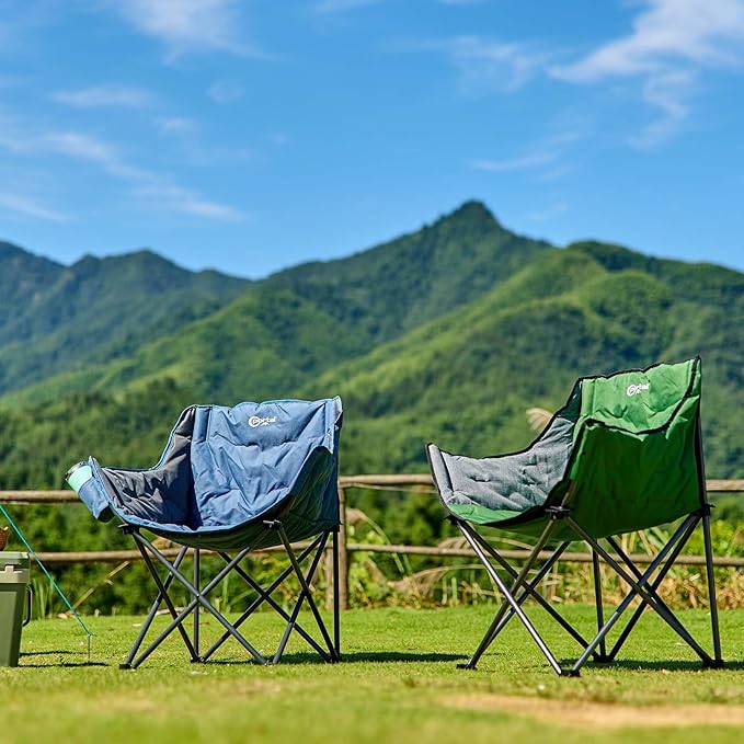 Portal 32 Oversized Camping Chair Foldable Heavy Duty 350 lb Padded Ergonomic Seat for Big &amp Tall Adults Pinch-Free Extra Wide Design Featuring Cup Holder &amp Carry Bag for Fishing Lawn &amp