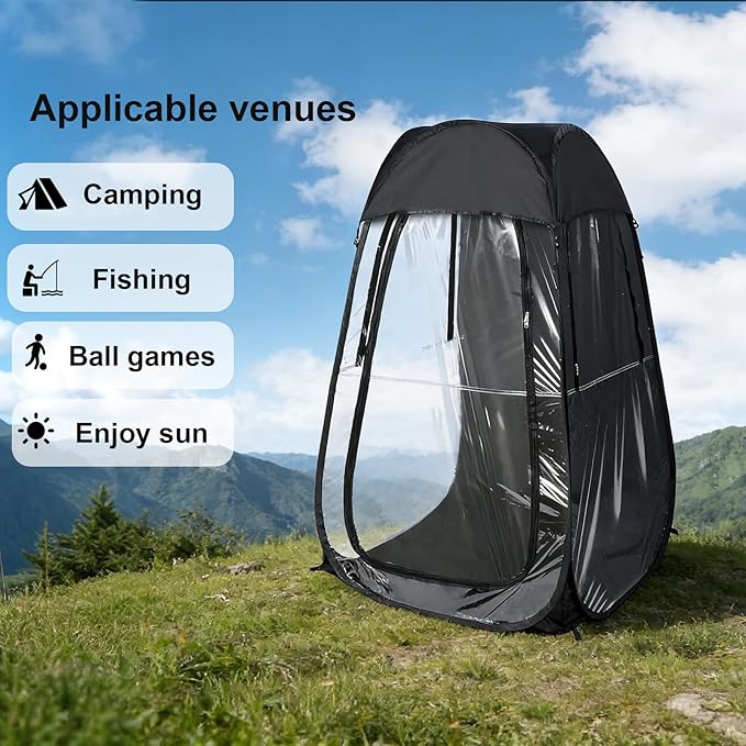 Portable Pop Up Sports Tent for 1 Person - 10 Second Instant Shelter with Clear View Wind &amp Rain Protection for Outdoor Games Fishing Camping Lightweight &amp Easy Carry