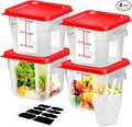 Square Food Storage Containers with Lids 4-Pack Lock-Tight Seal for Flour Sugar Cereal Keep Food Fresh BPA-Free Stackable Kitchen Canisters with Measurements (Red 6QT-4PACK)