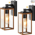 VIANIS 2 Packs Garage Light Outdoor Dusk to Dawn Outside Wall Lights Fixture for House Wood Grain Coach Lantern with Toughened Glass Farmhouse Sconce Wall Mount for Entryway Hallway Garage