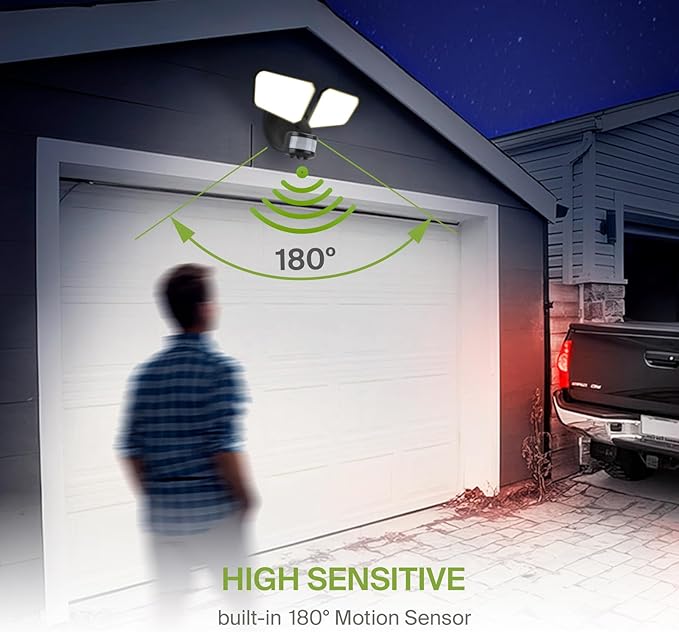 ASD LED Motion Sensor Outdoor Lights 20W 5CCT Backyard Flood Lights Outdoor Dusk to Dawn Motion Lights for Outside with Photocell Wired Security Lighting for Porch House Garage UL DLC Black