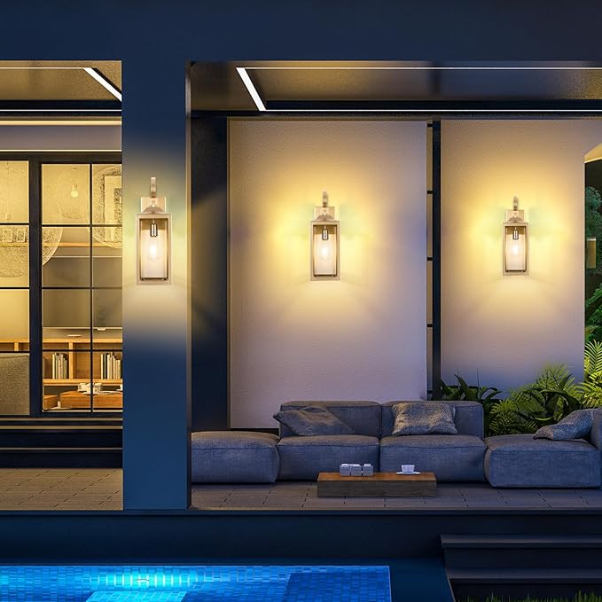 Large Outdoor Wall Lantern 19 Gold Outside Farmhouse Wall Sconce Light Fixture Industrial Wall Mount Light with Glass Waterproof Modern Porch Lighting Exterior Lamp for House Garage