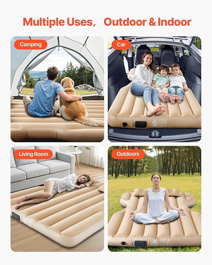 Car Air Mattress Inflatable Car Camping Travel Bed Sleeping Pad Built in Pump