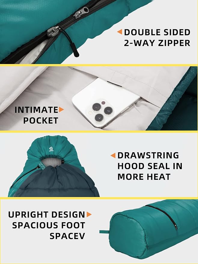 Bessport Mummy Sleeping Bag and Bessport Camping Tent for 2 Person Lightweight Backpacking Tent Waterproof Windproof Two Doors Easy Setup Double Layer Outdoor Tents for 3 to 4 Seasons Suitable for O