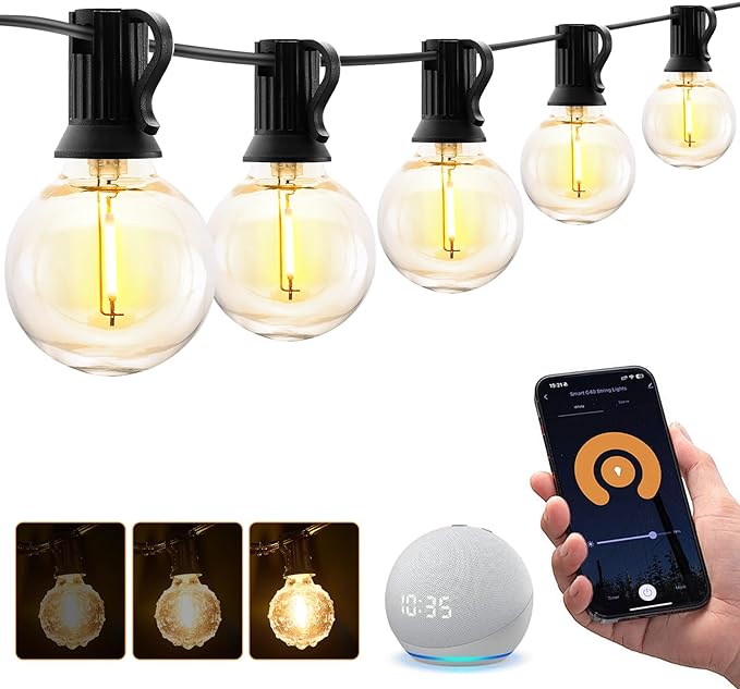 XMCOSY+ Smart Outdoor String Lights 75Ft G40 Globe Patio Lights with 34 Dimmable LED Bulbs WiFi &amp APP Control Work with Alexa Extendable Waterproof LED String Lights for Outside Porch Backya