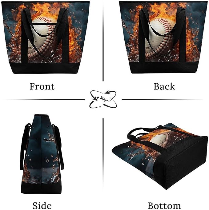 Insulated Shopping BagLarge Reusable Cooler Bags Fire Water Baseball Ball Printed Foldable Shopping BagTravel Waterproof Shoulder Bag