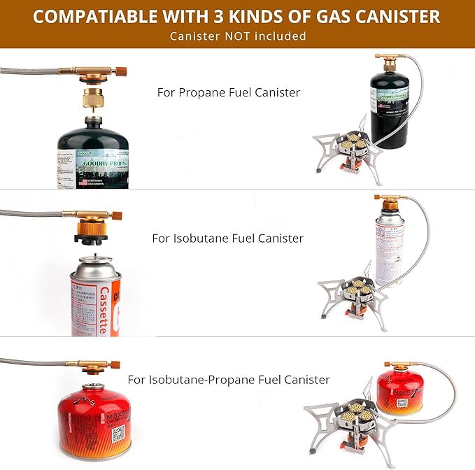 6800W Camping Stove with Piezo Ignition Portable Backpacking Gas Stove 1LB Propane Tank Adapter Butane Adapter for Outdoor Cooking Picnic Camping and Hiking