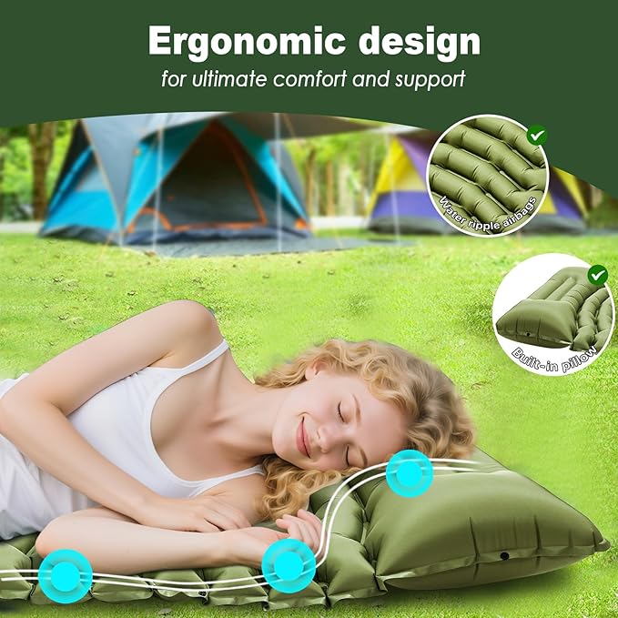 Sleeping Pad for Camping - Ultralight Camping Mattress with Pillow Built-in Foot Pump Compact Inflatable Portable Mat for Backpacking Hiking Car Traveling Beach Tent
