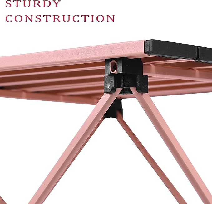 Grope Portable Camping Table with Aluminum Table Top Folding Beach Table Easy to Carry Prefect for Outdoor Picnic BBQ Cooking Festival Beach Home (Pink-L)