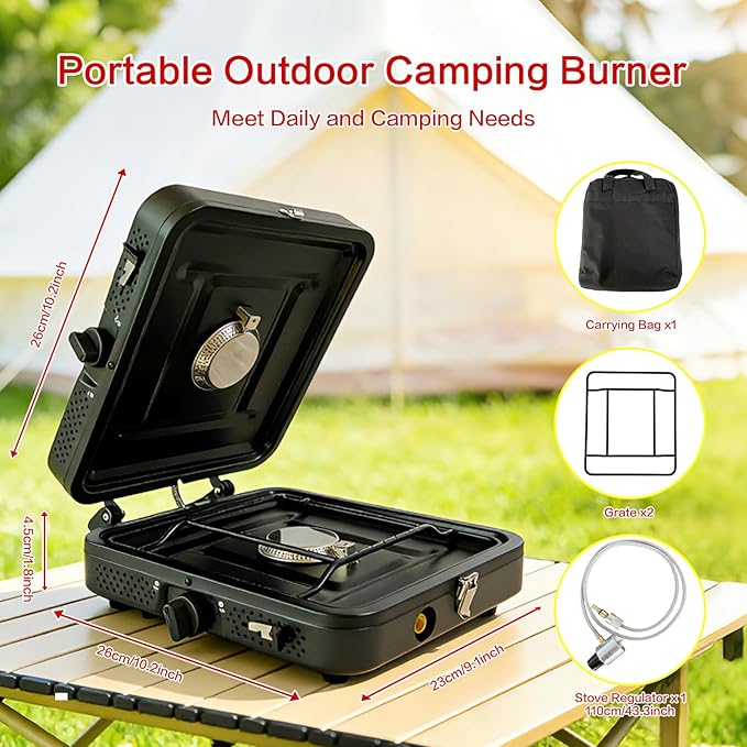 2 Burner Camping StovePortable Camp Stove with 17000 BTU Adjustable Burners and Carrying BagFolding Camping Stove for Outdoor Cooking Backpacking BBQ Grill
