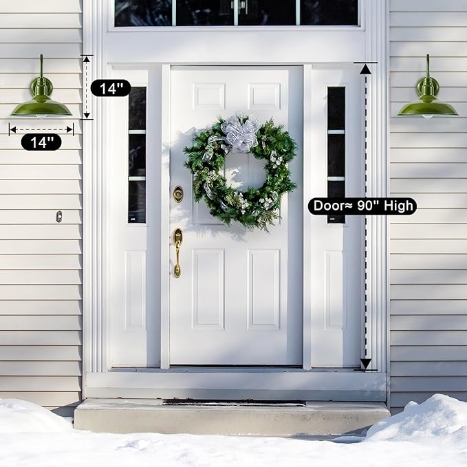 14 Inch Dome Outdoor Gooseneck Barn Lights Olive Green Farmhouse Exterior Wall Lights for Porch 2Pack Patio Barn Style Wall Mount Gooseneck Lighting for House Garage
