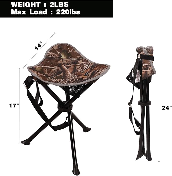 REDCAMP 2 Pack Folding Tripod Stools for Adults Lightweight Portable Camping Stools for Blinds Small Tripod Chairs for Fishing Backpacking Travel
