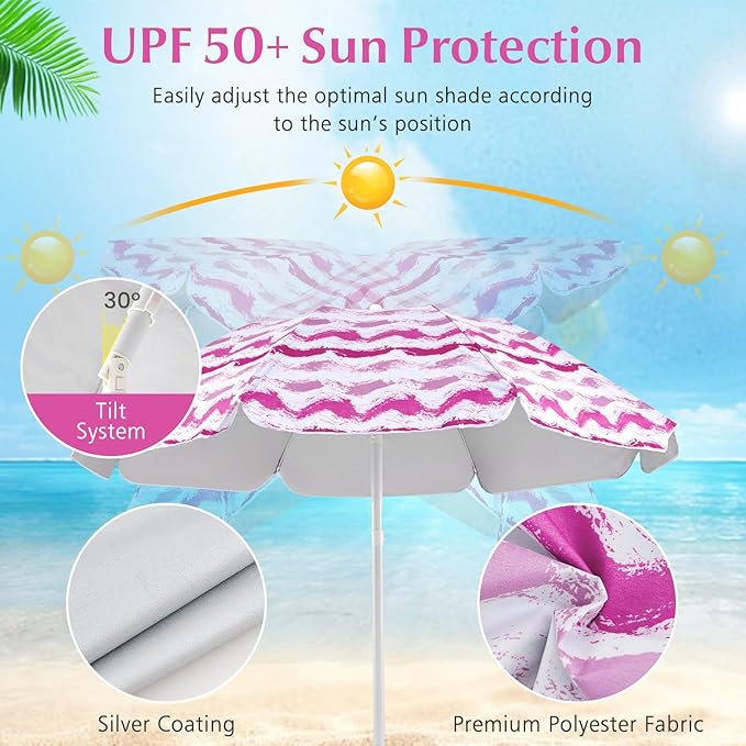 Tangkula 4 Pieces Beach Chair Set 2 Backpack Beach Chairs with Umbrella &amp Blanket Cup Holder &amp Armrests UPF50+ Folding Beach Umbrella with Tilt Adjustment Carrying Bag &amp Sand Anchor (P
