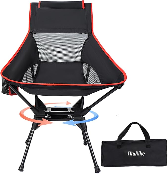 Upgraded 360° Swivel Folding Camping Chair Lightweight High Back Portable Chairs with Head Support Compact &amp Stable for Outdoor Camp Travel Beach Picnic Festival Fishing Hiking Backpackin