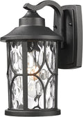 zeyu Modern Outdoor Wall Lights 12 Inch Exterior Wall Lantern Cast Aluminum with Water Ripple Glass Black Finish ZX48BWG BK