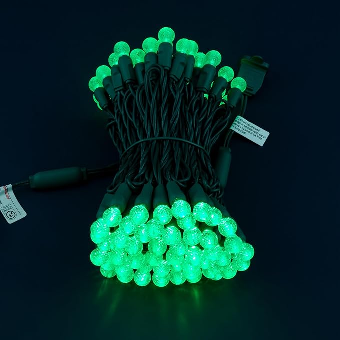 100 Green Raspberry One-Piece LED Christmas Lights 33 ft Green Cord High Waterproof UL Certified G12 Outdoor String Lights