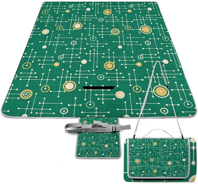 Colorful Retro Mid Century Modern Atomic Pattern Waterproof Outdoor Picnic Blanket Sandproof Beach Mat for Camping Hiking Grass Travelling