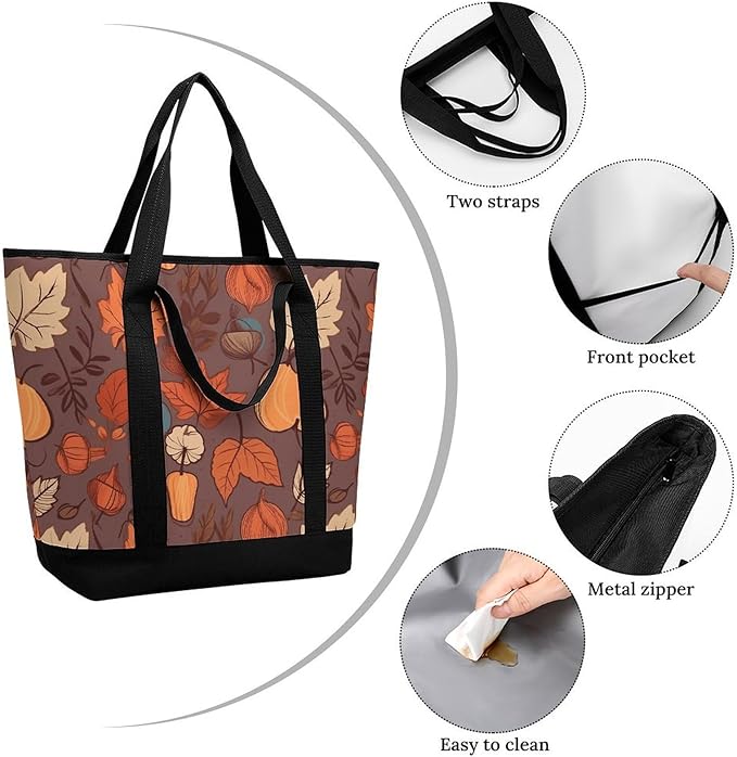 Insulated Shopping BagLarge Reusable Cooler Bags Fall Printed Foldable Shopping BagTravel Waterproof Shoulder Bag