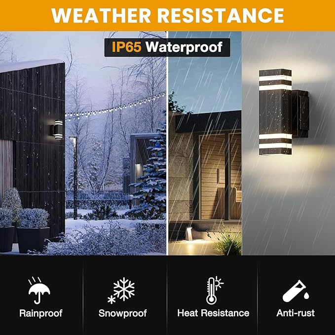 Outdoor Wall Light Built-in GFCI Outlet Black Exterior Lighting Fixture LED Up and Down Proch Lights Wall Mount Modern Outside Light for House