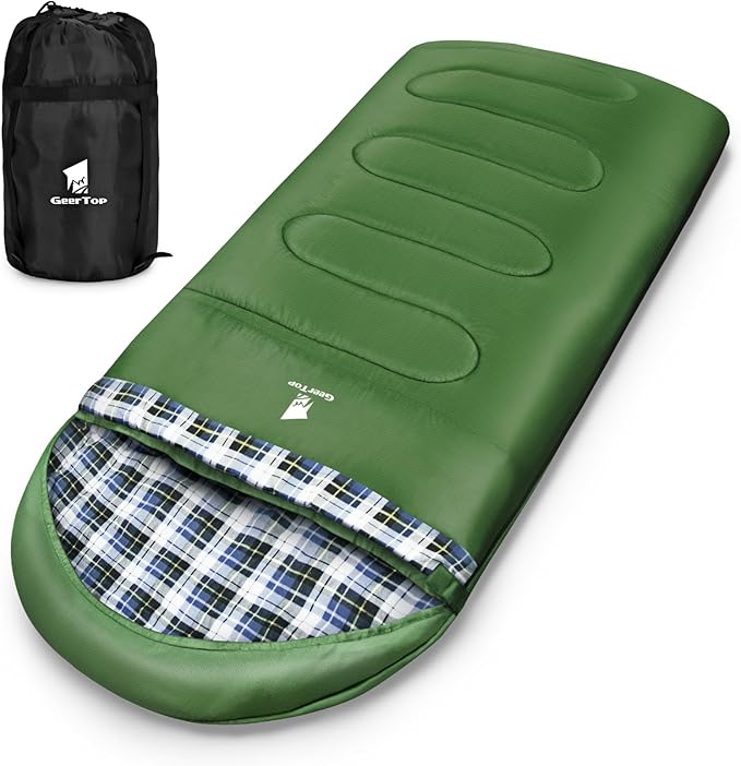 GEERTOP Flannel Sleeping Bags for Adults Big &amp Tall People Portable Cold Weather Envelope XXL All Seasons Camping Sleeping Bag
