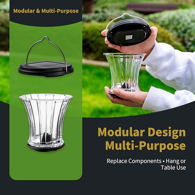 Glass Solar Lantern Outdoor Waterproof Hanging Solar Lights for Outside with Modular Design 3000K LED Auto On/Off Table Lamp for Garden Patio Yard Fence Wall Decorative Warm White(4 Pack)