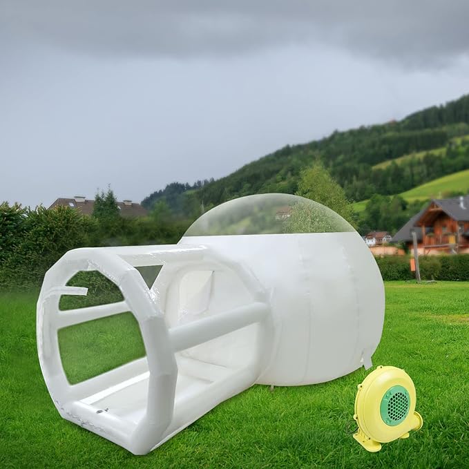 Transparent Inflatable Bubble Tent Luxury Single Tunnel Bubble House Dome Greenhouse Tent with Blower 110V 350W for Outdoor Family Camping Backyard Party Festivals Stargazing