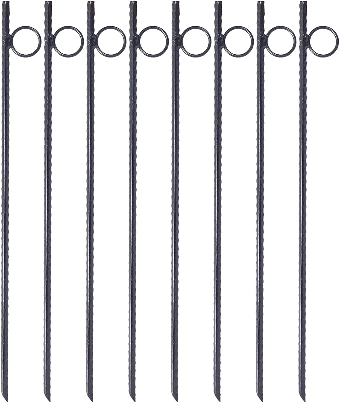 8 Pcs Heavy Duty Steel Rebar Ground Stakes 3/8 x 18 - Tent Canopy Stakes with Angled Ends &amp 1 Loops for Campsites Outdoor Use
