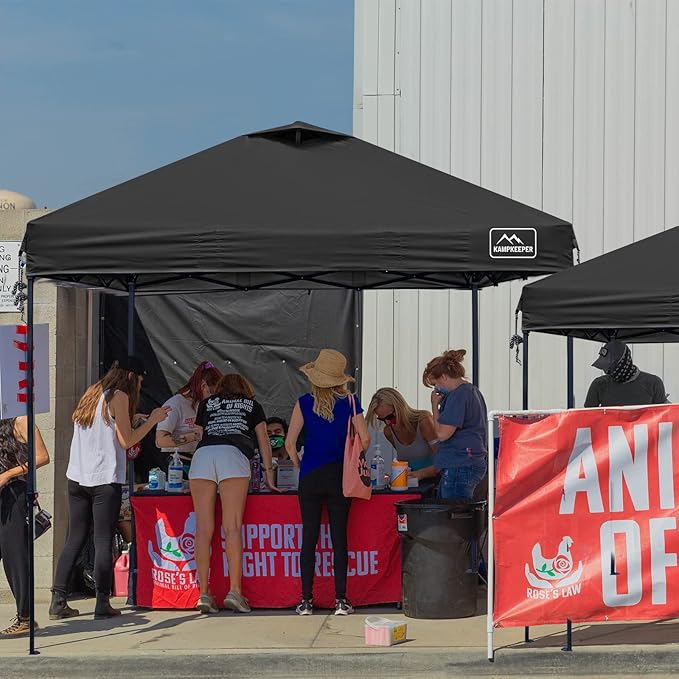 KAMPKEEPER 10x10 Pop Up Commercial Canopy Tent - Waterproof &amp Portable Outdoor Shade with Adjustable Legs Air Vent Carry Bag &amp Sandbags(Black)