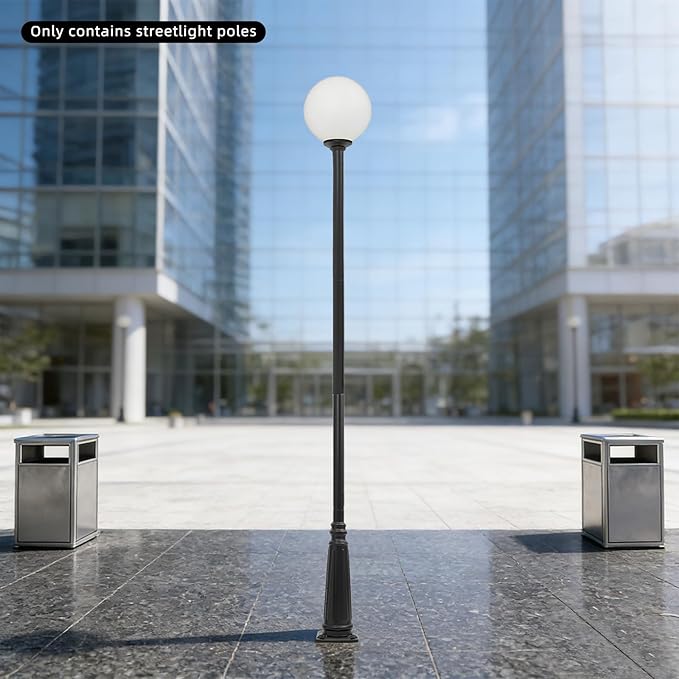 10FT Outdoor Lamp Post Split Street Light Pole with Top Globe &amp Ground Cage Lighting Post Fixtures for Pathway Courtyard Parking Lot Fits Standard 3 Post Top Fixtures (10FT 275+76mm)